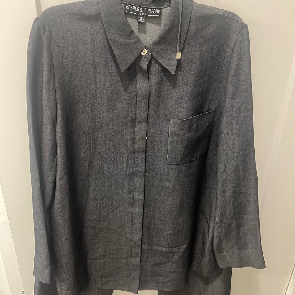 Kasper & Company Black denim Button-Up Shirt with pants set.